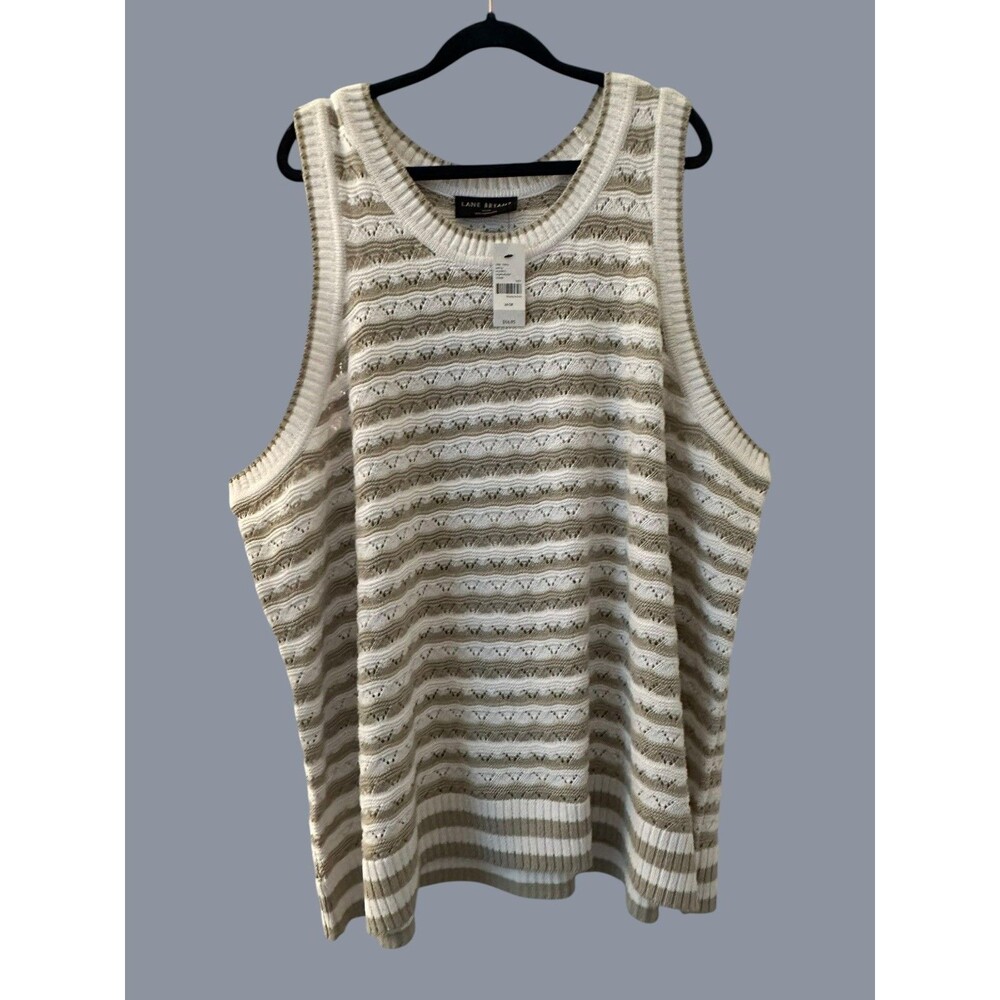 NWT Lane Bryant Sweater Vest Crew Neck Size White and khaki 26/28